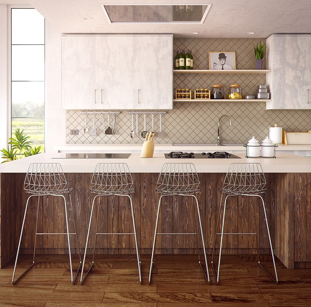 Kitchen cabinet installed on wall with screws