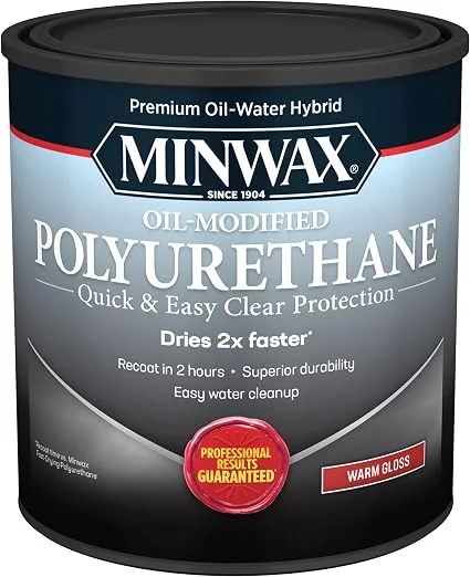 Minwax Water Based Oil-Modified Polyurethane, Warm Gloss, 1 Quart