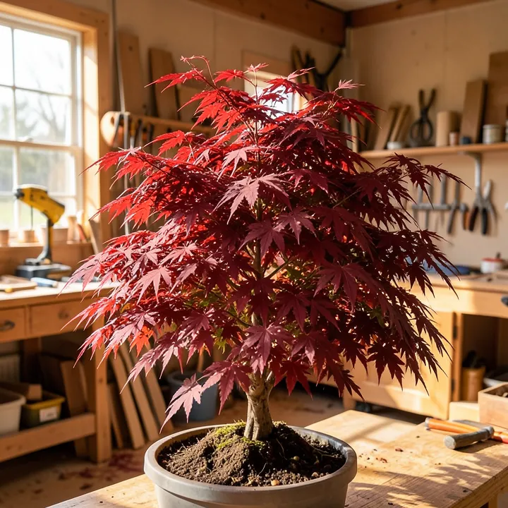 Emperor 1 Japanese maple with deep red foliage in full sun