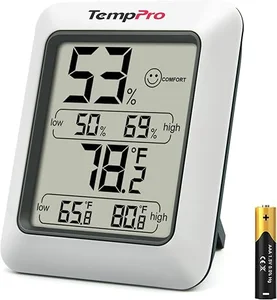 ThermoPro TP50 digital hygrometer showing indoor humidity and temperature