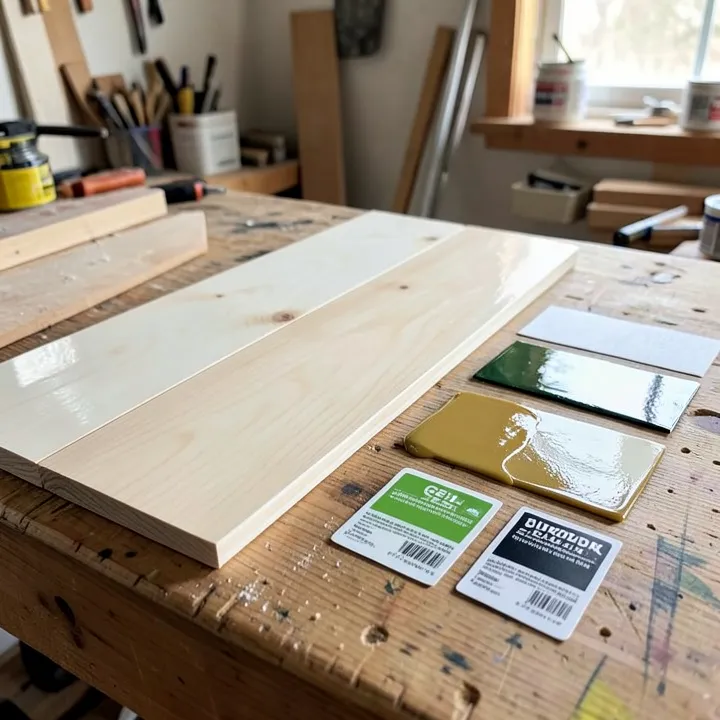 Pine wood boards showing clear water-based finish, oil-based finish, gel stain, and outdoor sealer samples