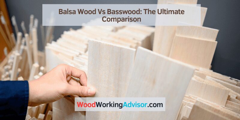 Balsa wood and basswood boards side by side showing density and grain differences