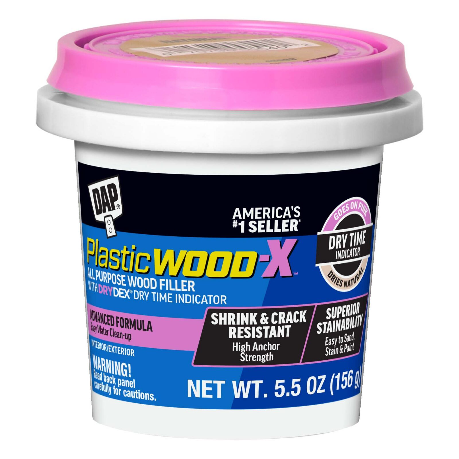 DAP Plastic Wood-X wood filler tub with dry time indicator