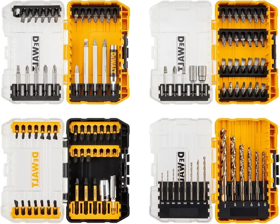 DeWalt DW1361 21-piece titanium drill bit set with universal round shank, compatible with any brand drill including Milwaukee