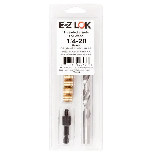 E-Z LOK 400-4 brass knife thread insert installation kit for hardwood, 1/4-20