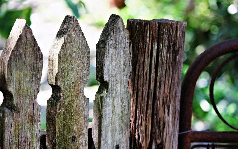wooden garden gate post set into a fence line