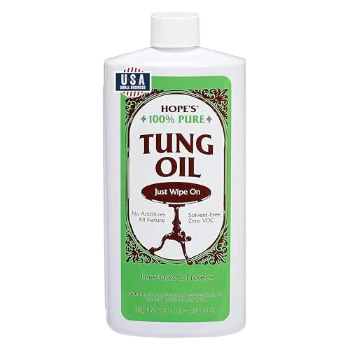 Hope's 100% pure tung oil wood finish bottle