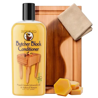 Howard Butcher Block Conditioner food-safe mineral oil and beeswax wood finish bottle