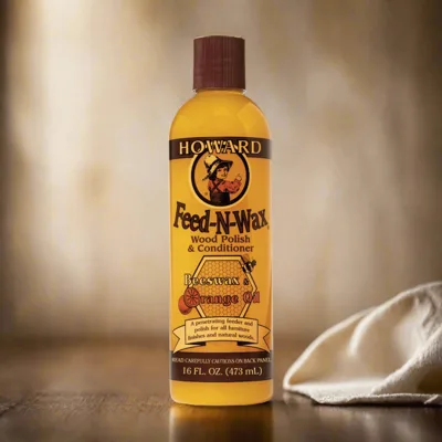 Howard Feed-N-Wax wood polish and conditioner bottle