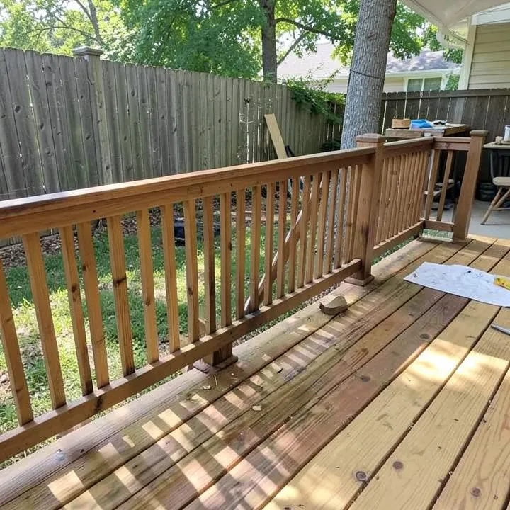 Backyard wood deck and railing ready for Olympic or Cabot stain Backyard wood deck and railing ready for Olympic or Cabot stain