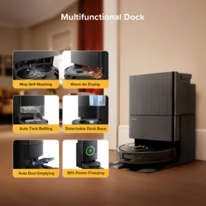 Roborock Qrevo S5V robot vacuum and mop with rubber brush for hardwood floors