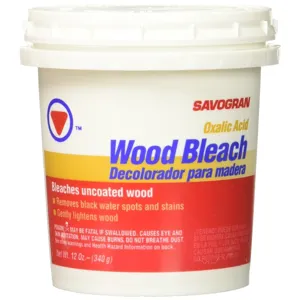Savogran oxalic acid wood bleach powder, used to remove deep black urine stains from wood floors