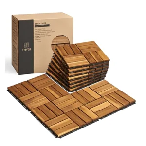 THYOI Premium Deck Tiles, 10 Pcs Patio Flooring - Golden Teak - Crossed