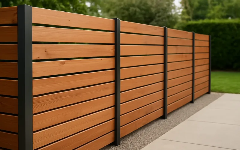 modern horizontal slat wood fence design with steel posts modern horizontal slat wood fence design with steel posts