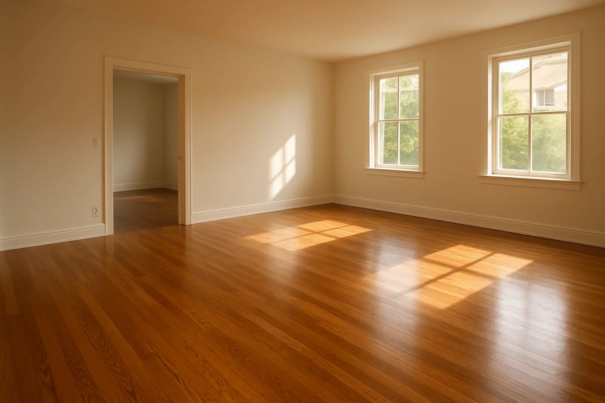 Polished oak hardwood flooring in a modern room