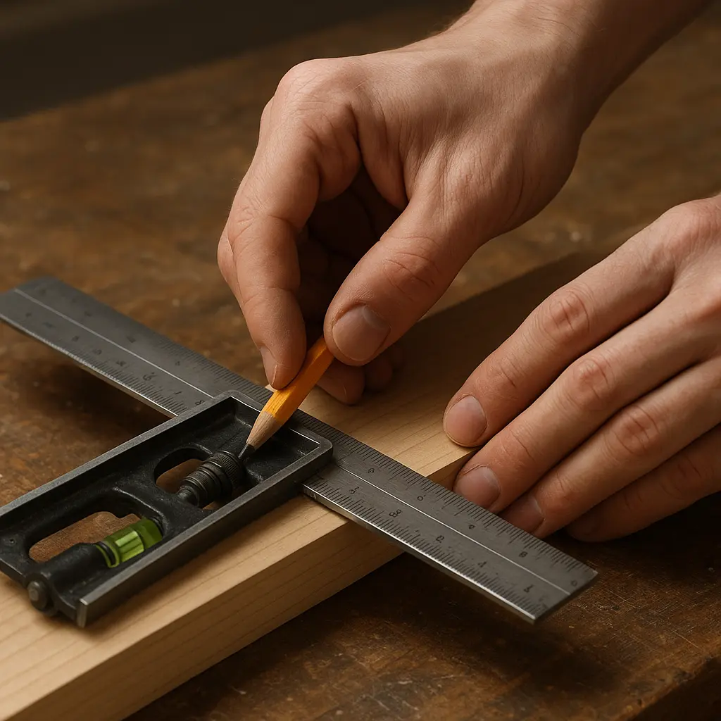 Measuring and marking a board with a combination square