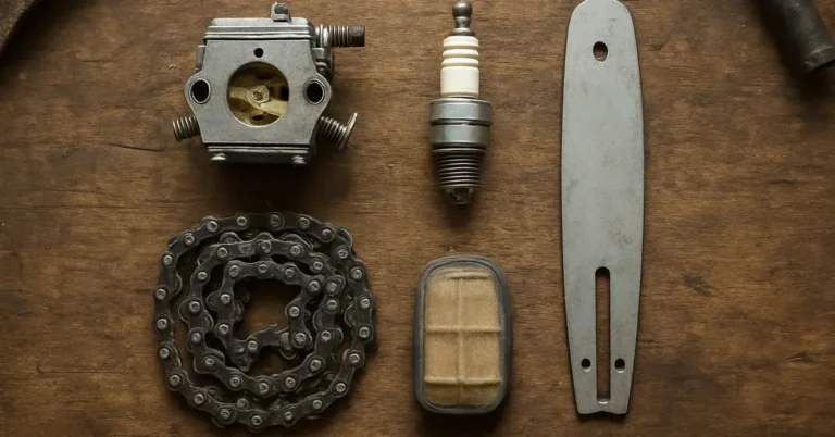 Common Chinese chainsaw replacement parts: carburetor, spark plug, chain, air filter and bar