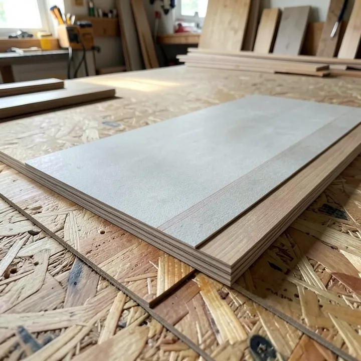 Foam underlayment roll beside laminate flooring planks Roll of foam underlayment beside stacked laminate flooring planks on a plywood subfloor