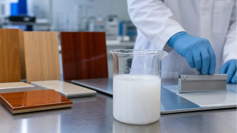 Waterborne polyurethane dispersion being tested on coated wood and metal panels
