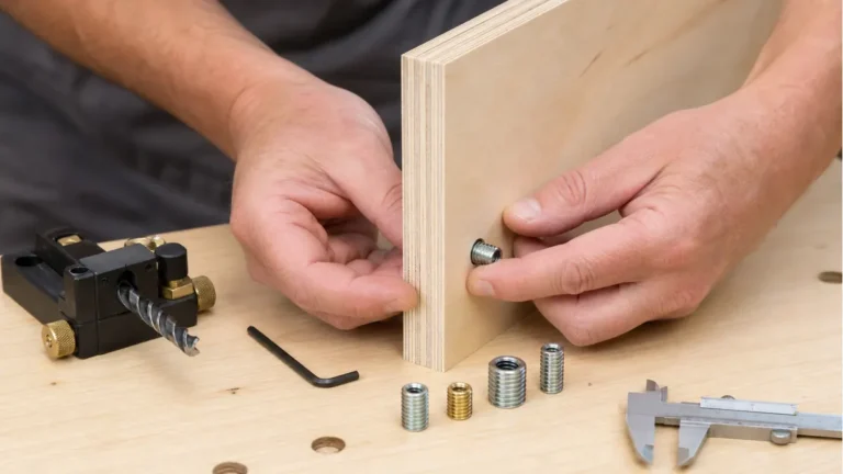 Installing a threaded insert into the face of multi-ply plywood