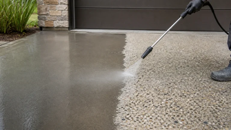 Pressure washing a TopCast exposed aggregate concrete finish