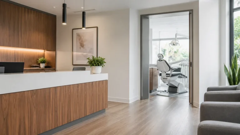 Modern family dental clinic reception and treatment room