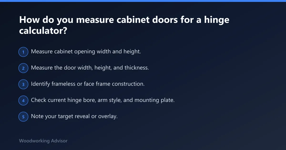 Steps: How do you measure cabinet doors for a hinge calculator?