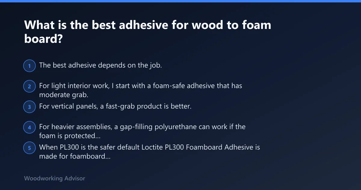 Steps: What is the best adhesive for wood to foam board?