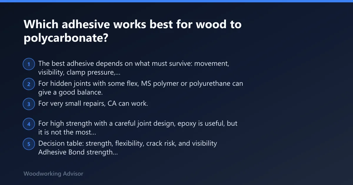 Steps: Which adhesive works best for wood to polycarbonate?
