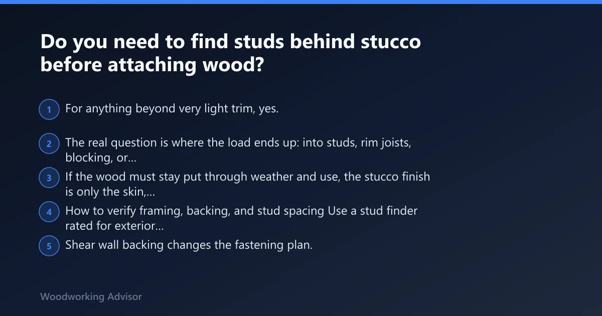 Steps: Do you need to find studs behind stucco before attaching wood?
