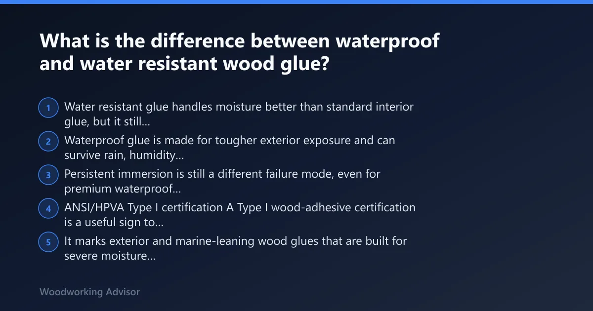 Steps: What is the difference between waterproof and water resistant wood glue?