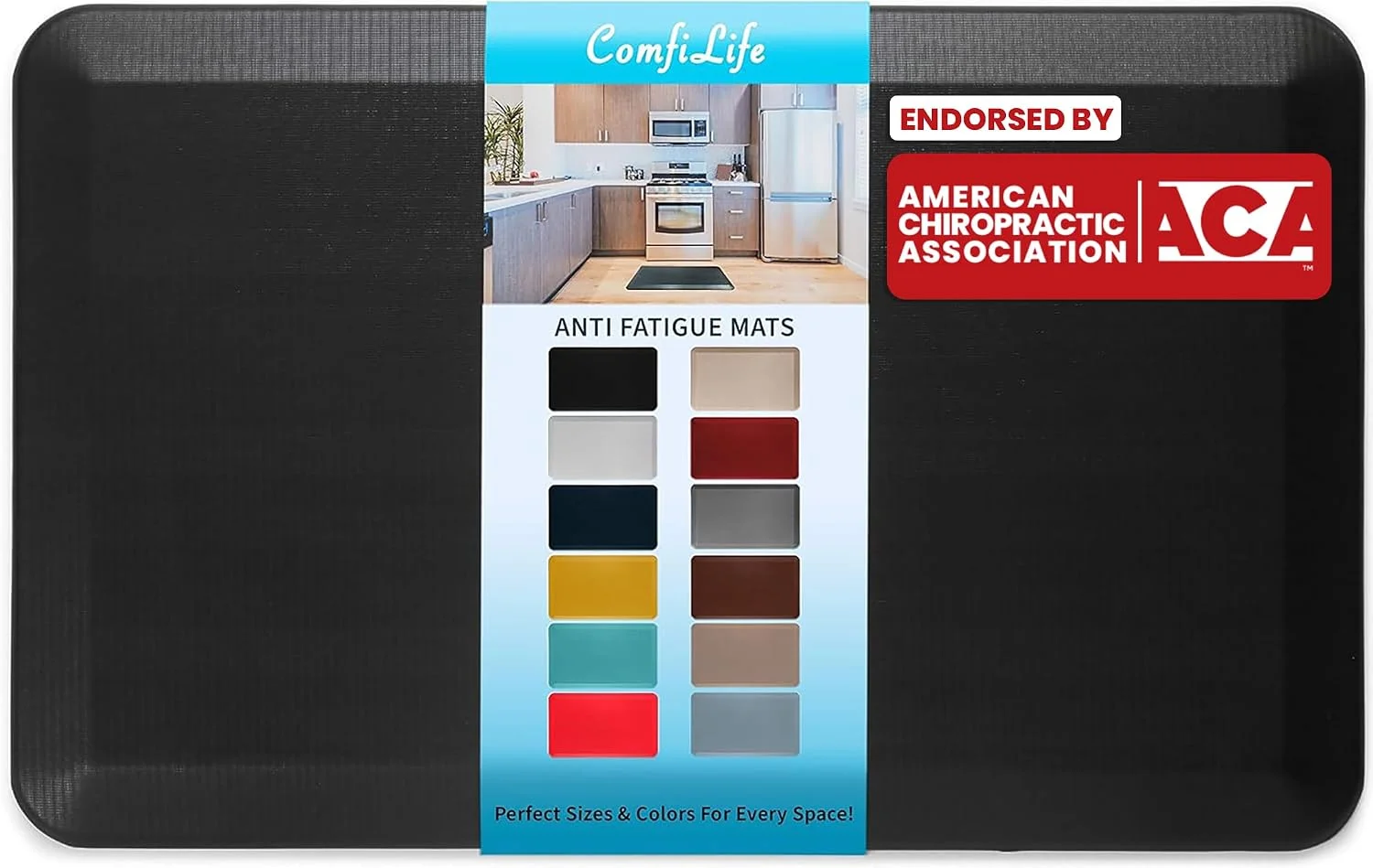 ComfiLife anti-fatigue kitchen floor mat, black