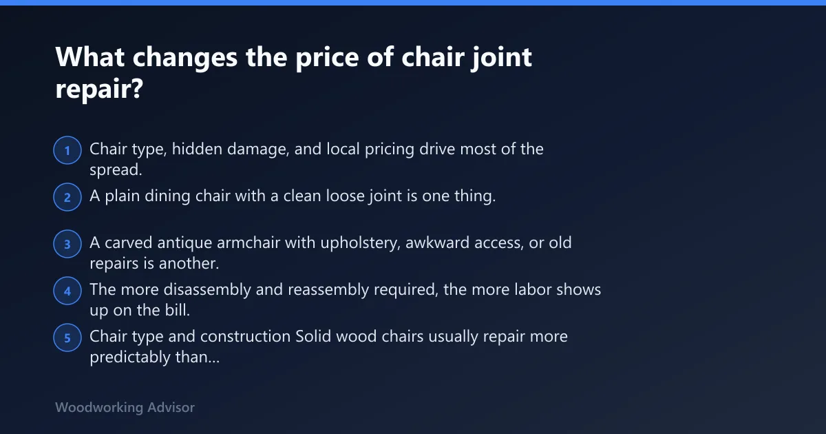 Steps: What changes the price of chair joint repair?