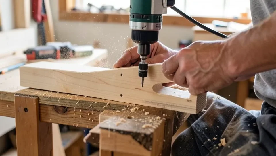 Drilling pocket holes to join the table apron pieces