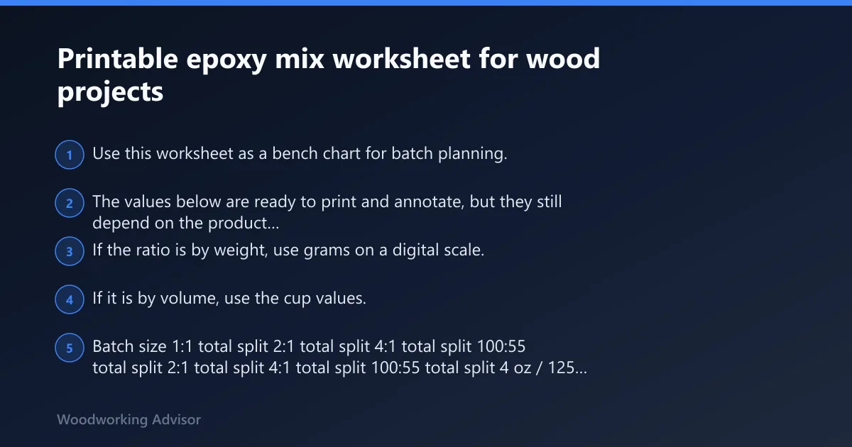 Steps: Printable epoxy mix worksheet for wood projects