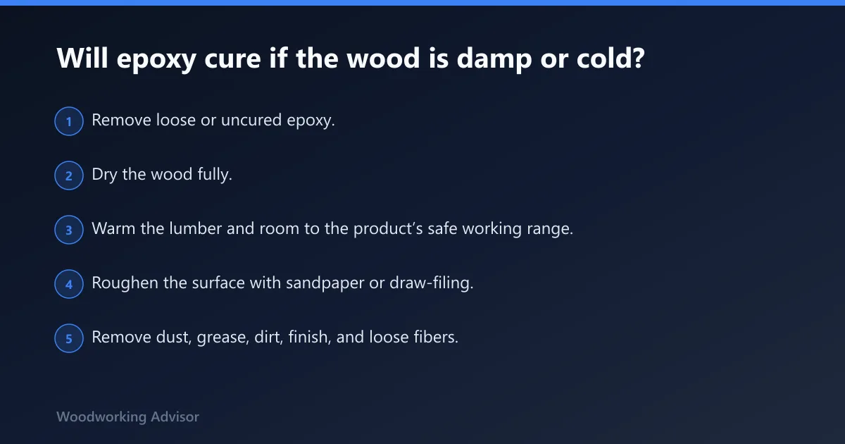 Steps: Will epoxy cure if the wood is damp or cold?