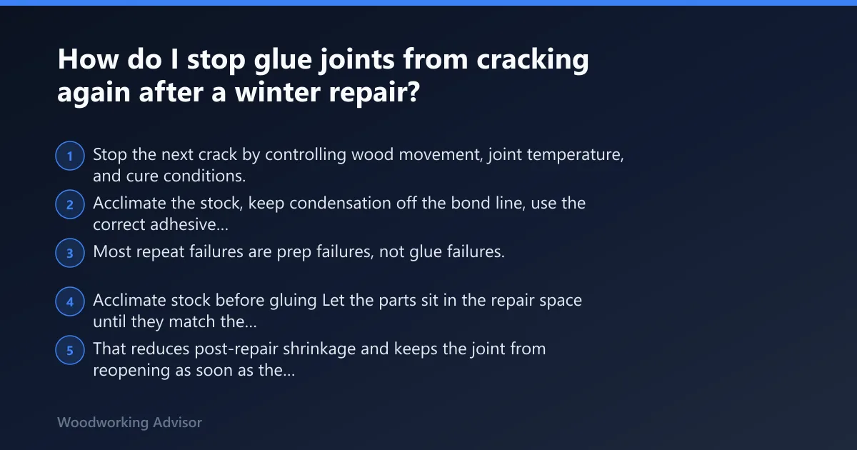 Steps: How do I stop glue joints from cracking again after a winter repair?