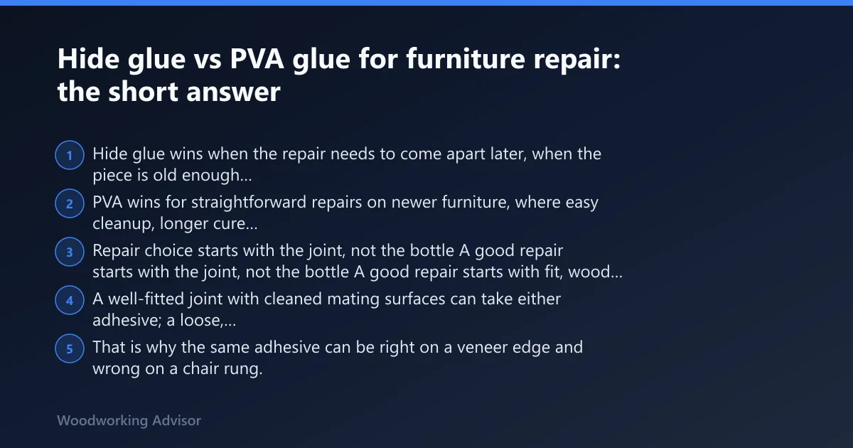Steps: Hide glue vs PVA glue for furniture repair: the short answer