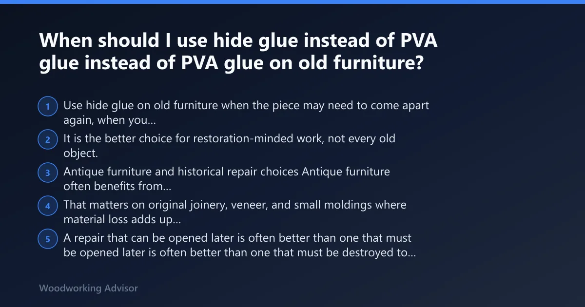 Steps: When should I use hide glue instead of PVA glue on old furniture?