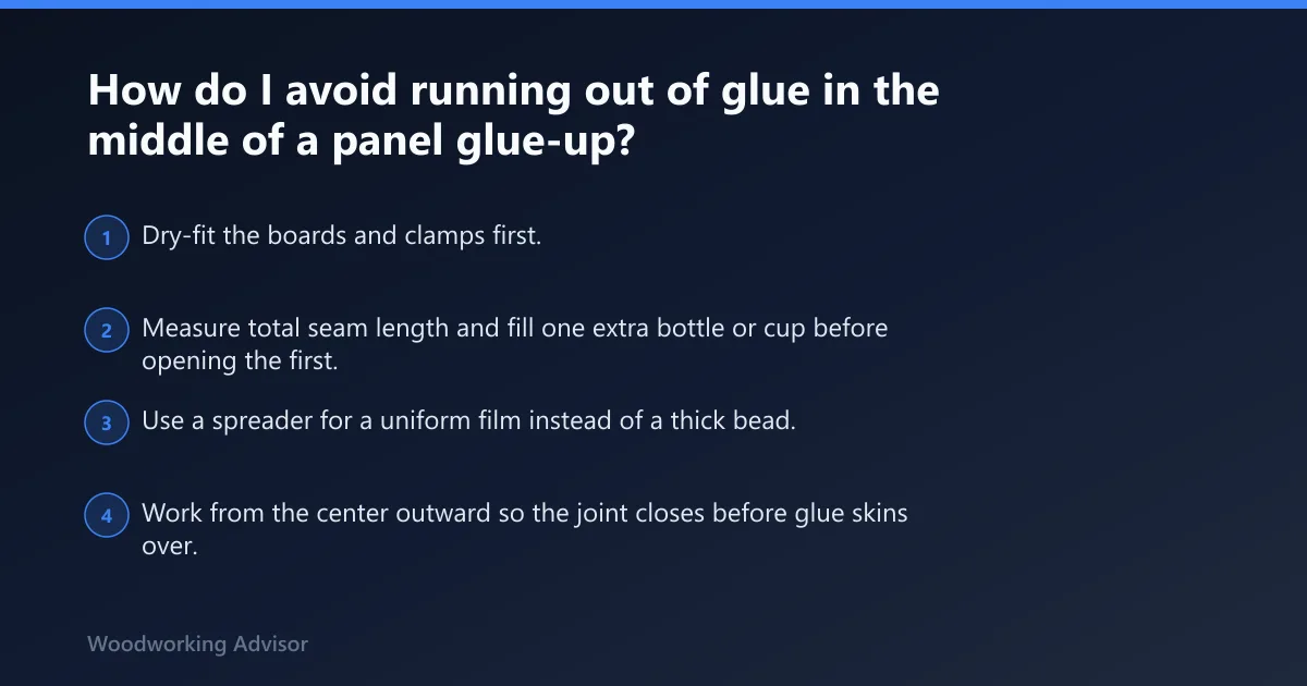Steps: How do I avoid running out of glue in the middle of a panel glue-up?