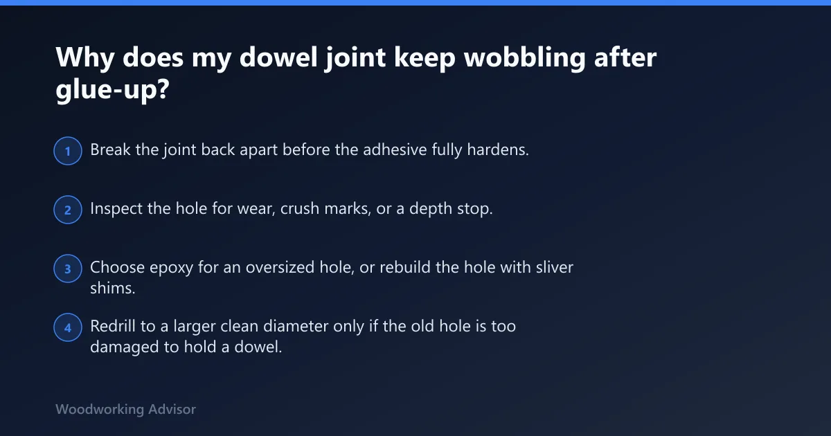 Steps: Why does my dowel joint keep wobbling after glue-up?