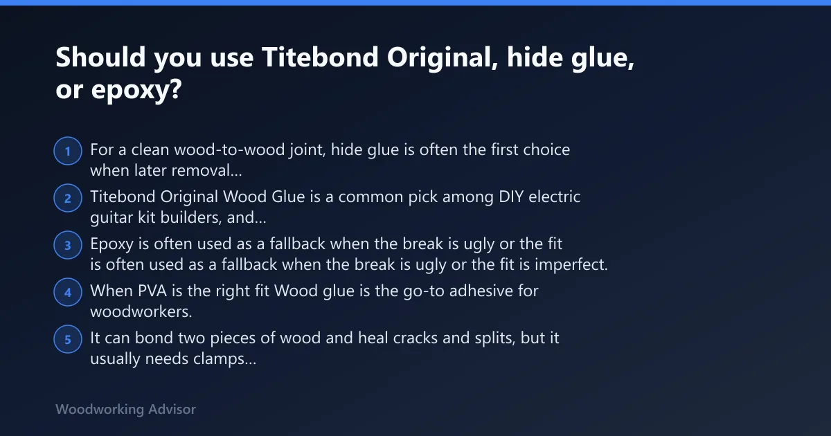 Steps: Should you use Titebond Original, hide glue, or epoxy?