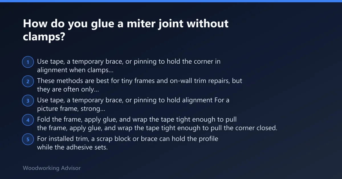 Steps: How do you glue a miter joint without clamps?