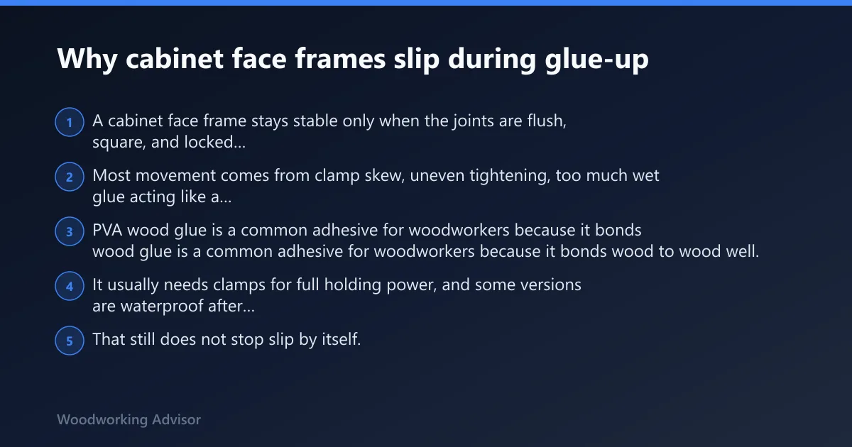 Steps: Why cabinet face frames slip during glue-up