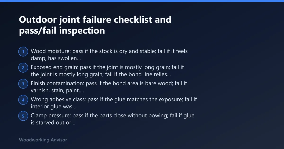 Steps: Outdoor joint failure checklist and pass/fail inspection