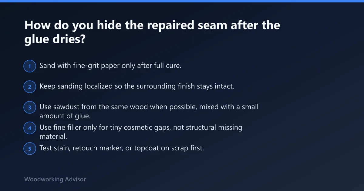 Steps: How do you hide the repaired seam after the glue dries?