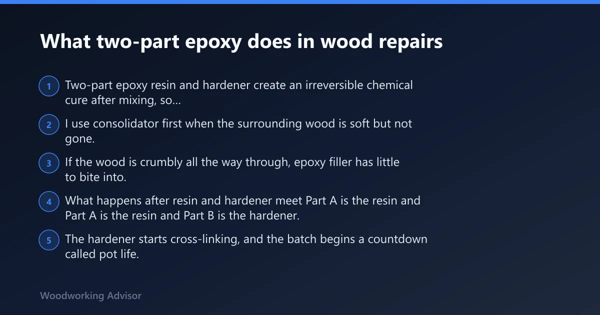 Steps: What two-part epoxy does in wood repairs