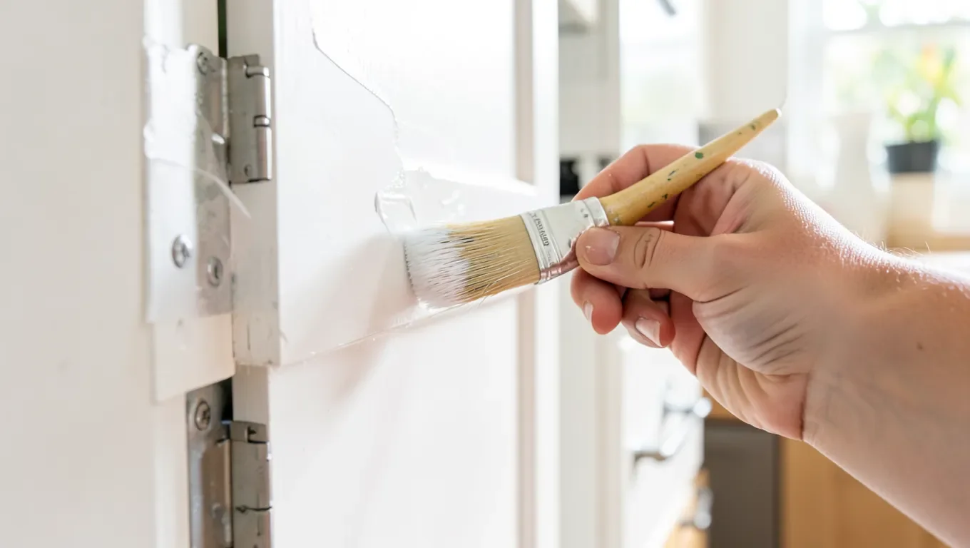 Painting a kitchen cabinet door in place without removing it