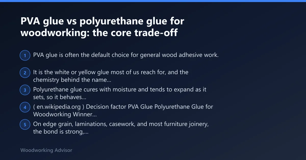 Steps: PVA glue vs polyurethane glue for woodworking: the core trade-off