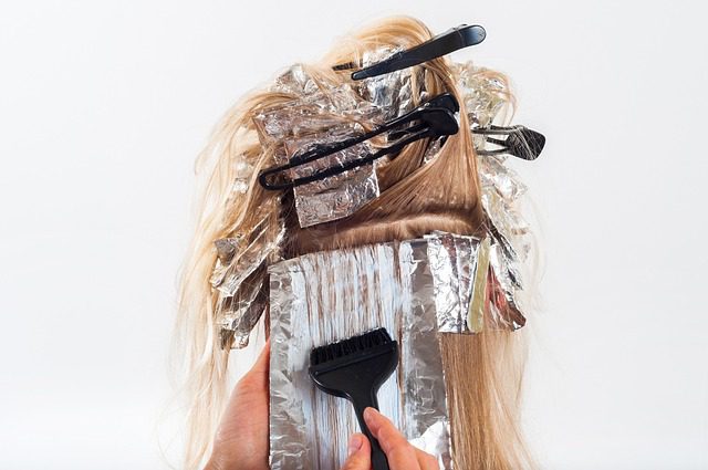 Getting hair colored at salon